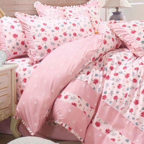 Lenjerie de pat 4 piese dublu Deluxe din Bumbac Soft Touch cu Volanase, VOL-09 Lenjerie de pat 4 piese dublu Deluxe din Bumbac Soft Touch cu Volanase, VOL-09