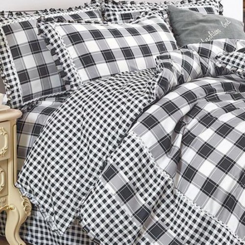 Lenjerie de pat 4 piese dublu Deluxe din Bumbac Soft Touch cu Volanase, VOL-11 Lenjerie de pat 4 piese dublu Deluxe din Bumbac Soft Touch cu Volanase, VOL-11
