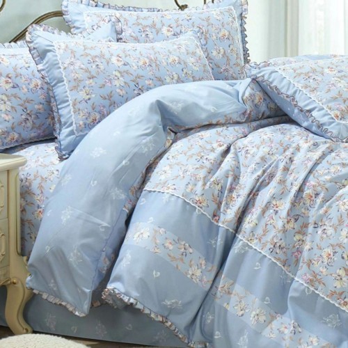 Lenjerie de pat 4 piese dublu Deluxe din Bumbac Soft Touch cu Volanase, VOL-12 Lenjerie de pat 4 piese dublu Deluxe din Bumbac Soft Touch cu Volanase, VOL-12