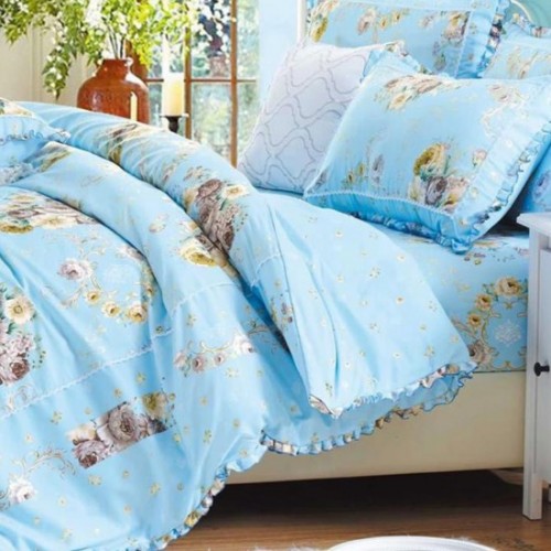 Lenjerie de pat 4 piese dublu Deluxe din Bumbac Soft Touch cu Volanase, VOL-14 Lenjerie de pat 4 piese dublu Deluxe din Bumbac Soft Touch cu Volanase, VOL-14