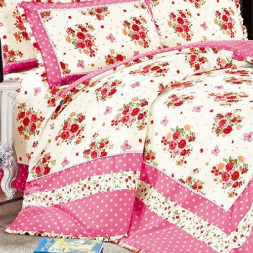 Lenjerie de pat 4 piese dublu Deluxe din Bumbac Soft Touch cu Volanase, VOL-15 Lenjerie de pat 4 piese dublu Deluxe din Bumbac Soft Touch cu Volanase, VOL-15