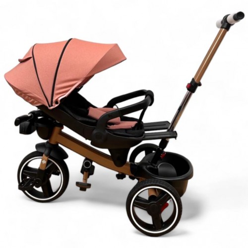 Tricicleta Copii Cu Pozitie De Somn Scaun Rotativ Sunete Si Lumini TRC-05,Roz Somon Plus