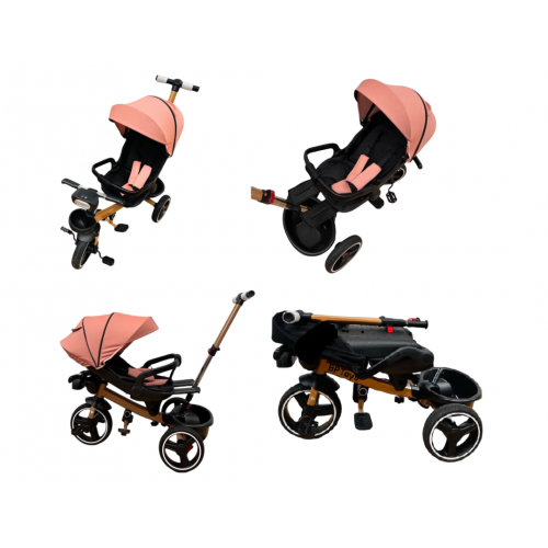 Tricicleta Copii Cu Pozitie De Somn Scaun Rotativ Sunete Si Lumini TRC-05,Roz Somon Plus