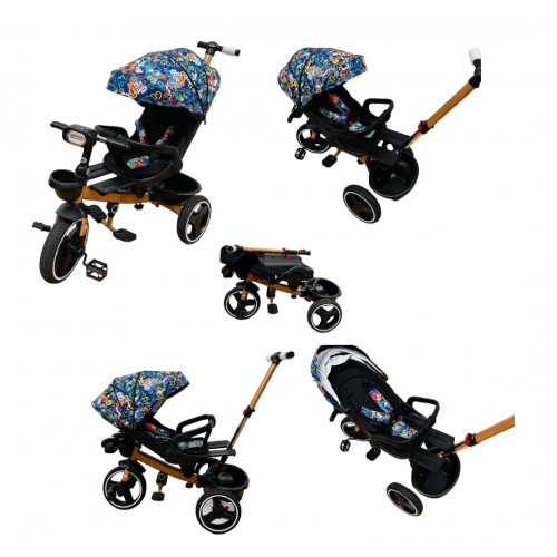 Tricicleta Copii Cu Pozitie De Somn Scaun Rotativ Sunete Si Lumini TRC-04, Color Plus