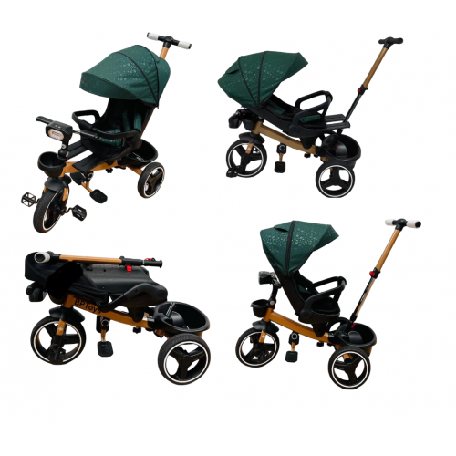 Tricicleta copii cu pozitie de somn scaun rotativ sunete si lumini TRC-03,Verde Plus