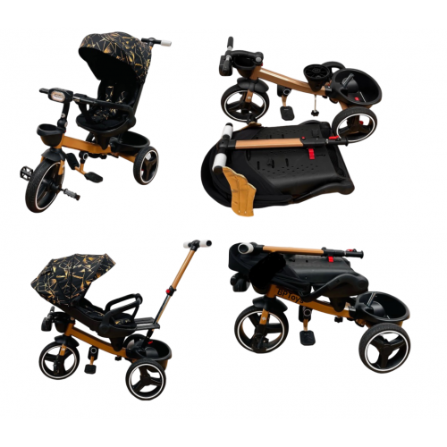 Tricicleta copii cu pozitie de somn scaun rotativ sunete si lumini TRC-02 Negru Gold Plus