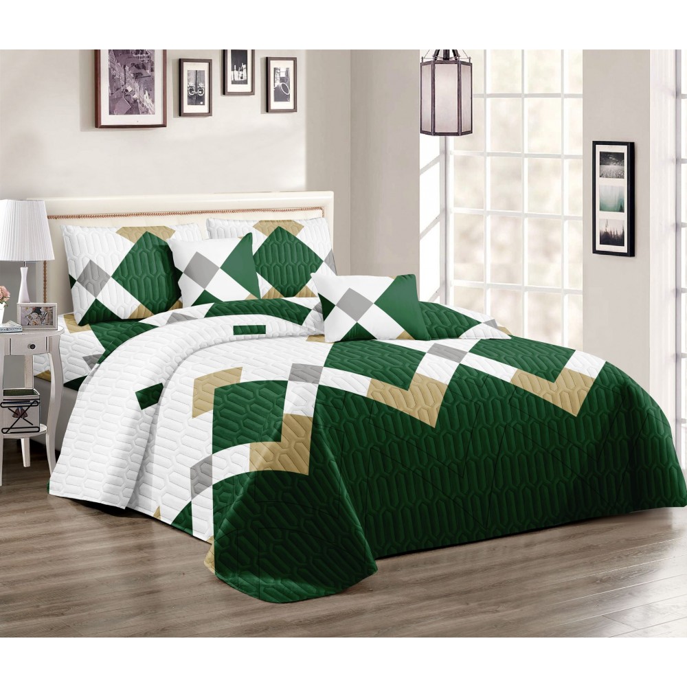 Set 3 Cuvertura dubla de lux din Bumbac Matlasata, Cuvertura de 220x240 cm, Cu 2 fete de perna 50 x70cm, CVN-19