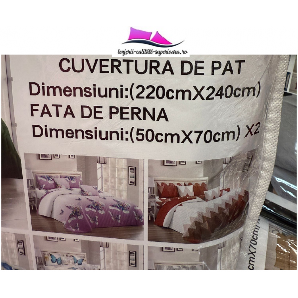 Set 3 Cuvertura dubla de lux din Bumbac Matlasata, Cuvertura de 220x240 cm, Cu 2 fete de perna 50 x70cm, CVN-23