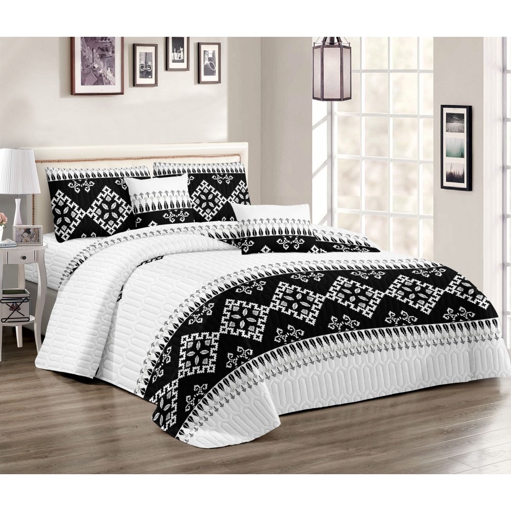 Set 3 Cuvertura dubla de lux din Bumbac Matlasata, Cuvertura de 220x240 cm, Cu 2 fete de perna 50 x70cm, CVN-26