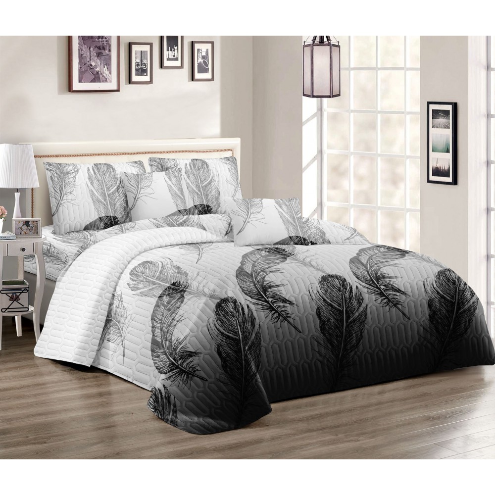 Set 3 Cuvertura dubla de lux din Bumbac Matlasata, Cuvertura de 220x240 cm, Cu 2 fete de perna 50 x70cm, CVN-27
