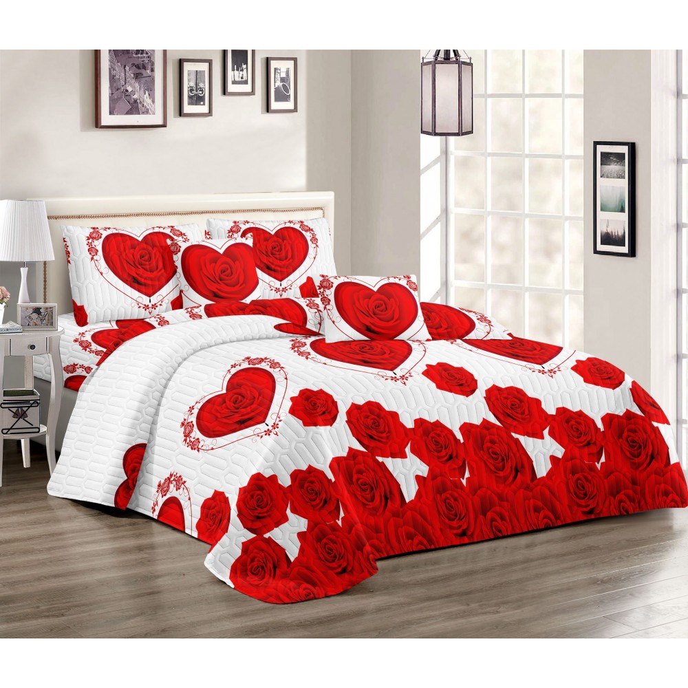 Set 3 Cuvertura dubla de lux din Bumbac Matlasata, Cuvertura de 220x240 cm, Cu 2 fete de perna 50 x70cm, CVN-29