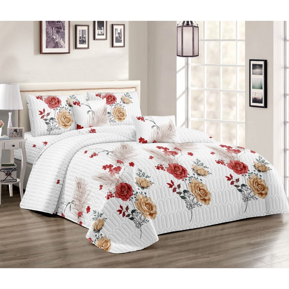 Set 3 Cuvertura dubla de lux din Bumbac Matlasata, Cuvertura de 220x240 cm, Cu 2 fete de perna 50 x70cm, CVN-31