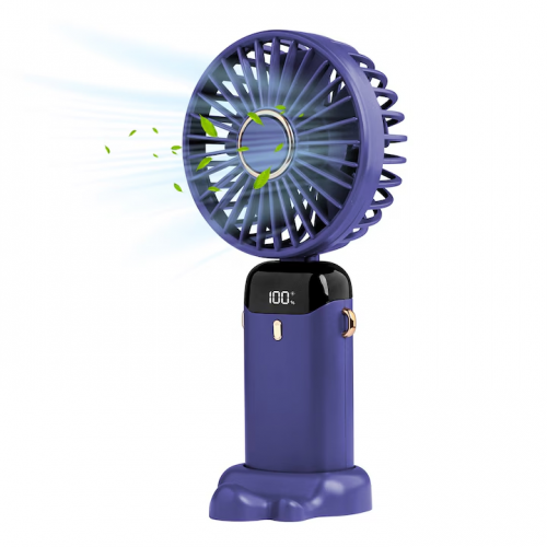 Ventilator portabil, 3 in 1, De Mana, De Birou, De Gat, 5 viteze, afisaj LED, Pliabil, incarcare USB, violet