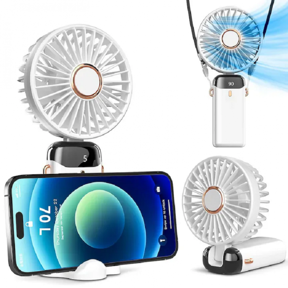 Ventilator portabil, 3 in 1, De Mana, De Birou, De Gat, 5 viteze, afisaj LED, Pliabil, incarcare USB, VERDE