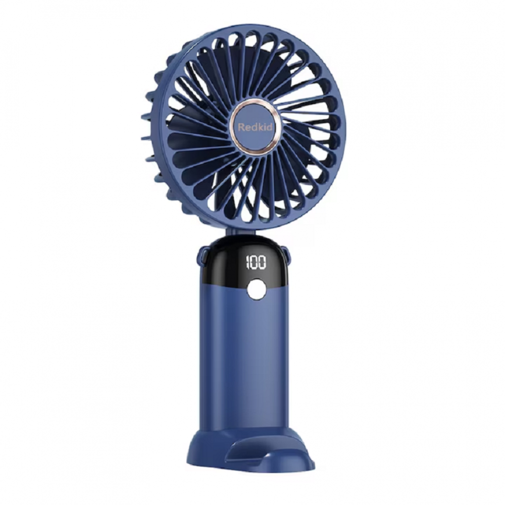 Ventilator portabil, 3 in 1, De Mana, De Birou, De Gat, 5 viteze, afisaj LED, Pliabil, incarcare USB, Albastru