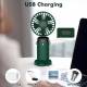 Ventilator portabil, 3 in 1, De Mana, De Birou, De Gat, 5 viteze, afisaj LED, Pliabil, incarcare USB, VERDE