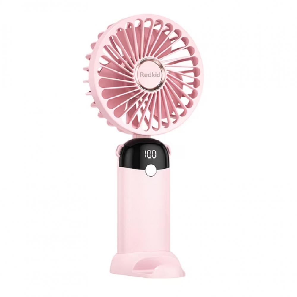 Ventilator portabil, 3 in 1, De Mana, De Birou, De Gat, 5 viteze, afisaj LED, Pliabil, incarcare USB, ROZ