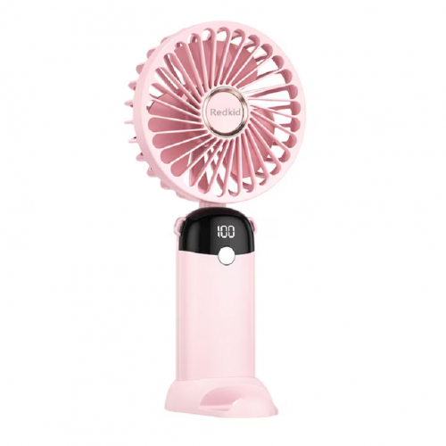 Ventilator portabil, 3 in 1, De Mana, De Birou, De Gat, 5 viteze, afisaj LED, Pliabil, incarcare USB, ROZ