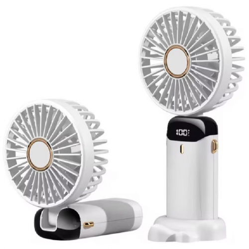Ventilator portabil, 3 in 1, De Mana, De Birou, De Gat, 5 viteze, afisaj LED, Pliabil, incarcare USB, ALB