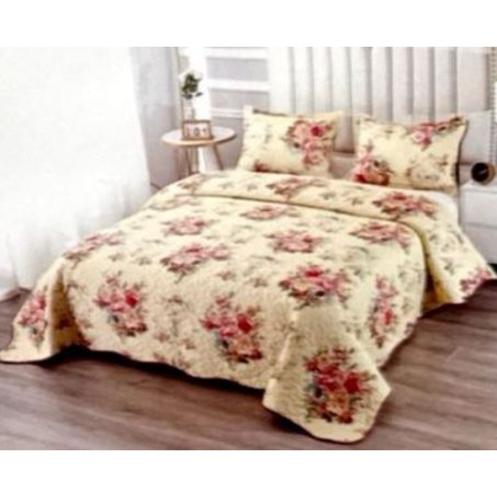 Cuvertura pentru pat dublu 3 piese din Bumbac Satinat 220x240 cm si 2 feţe de pernă, CVT-10
