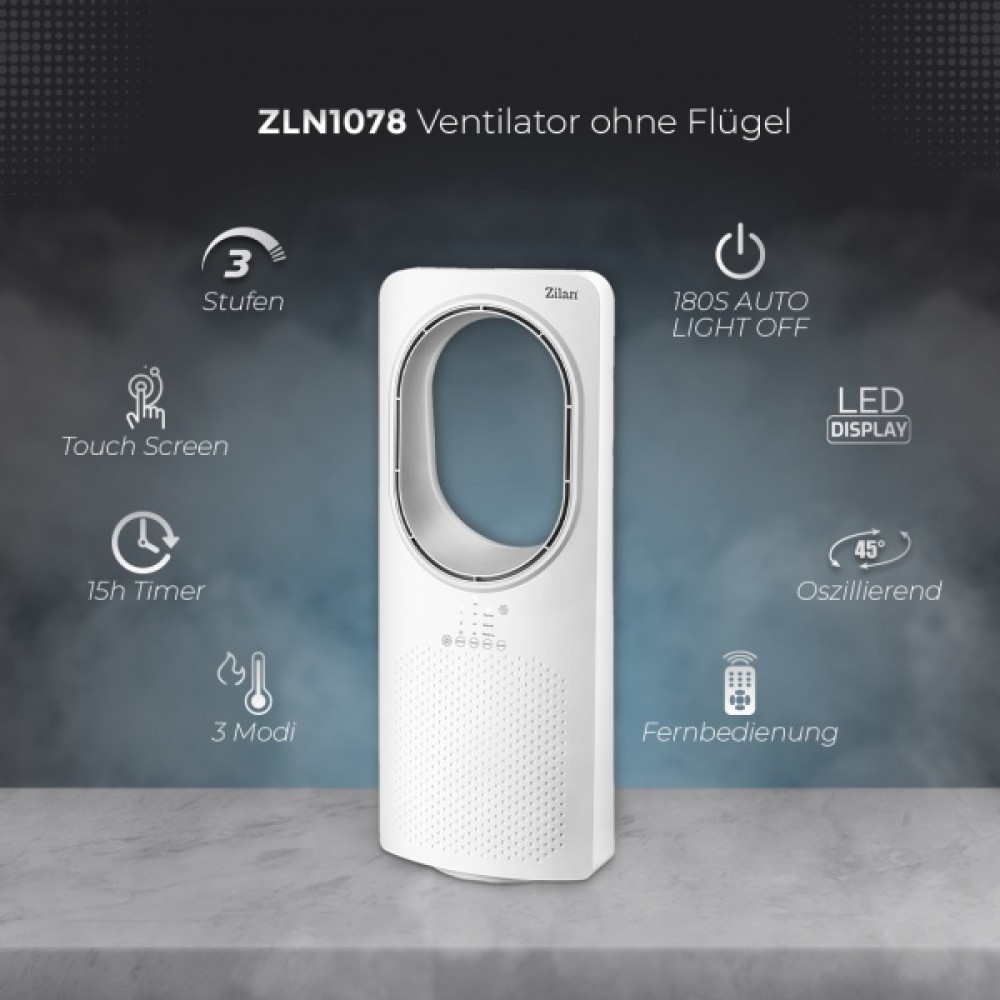 Ventilator fara palete Zilan, 50W, Timer, 3 trepte de viteza, 3 moduri presetate