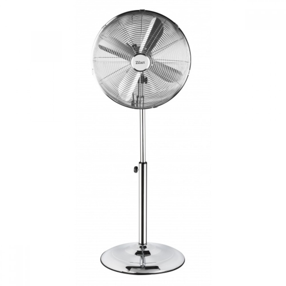 Ventilator inox cu picior ZİLAN, Putere 50 W, cu 3 trepte de viteza, oscilatie automata, debit 6000mc/h, maner pentru transport facil, 4 pozitii de ajustare pe verticala, Inaltime reglabila 88-120 cm