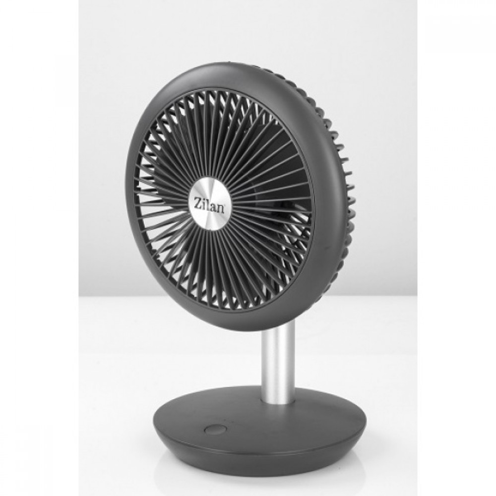 Ventilator portabil reincarcabil ZILAN, Gri incarcare USB, Putere 5W, Diametru 18 cm, 4 viteze reglabil pe vertical