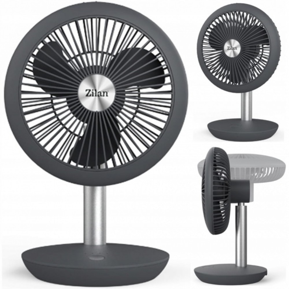Ventilator portabil reincarcabil ZILAN, Gri incarcare USB, Putere 5W, Diametru 18 cm, 4 viteze reglabil pe vertical