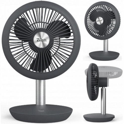 Ventilator portabil reincarcabil ZILAN, Gri incarcare USB, Putere 5W, Diametru 18 cm, 4 viteze reglabil pe vertical