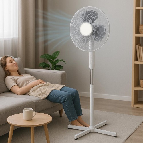 Ventilator cu picior Hausberg, 55W, 16 inch, 3 viteze, oscilatie, inaltime reglabila, alb