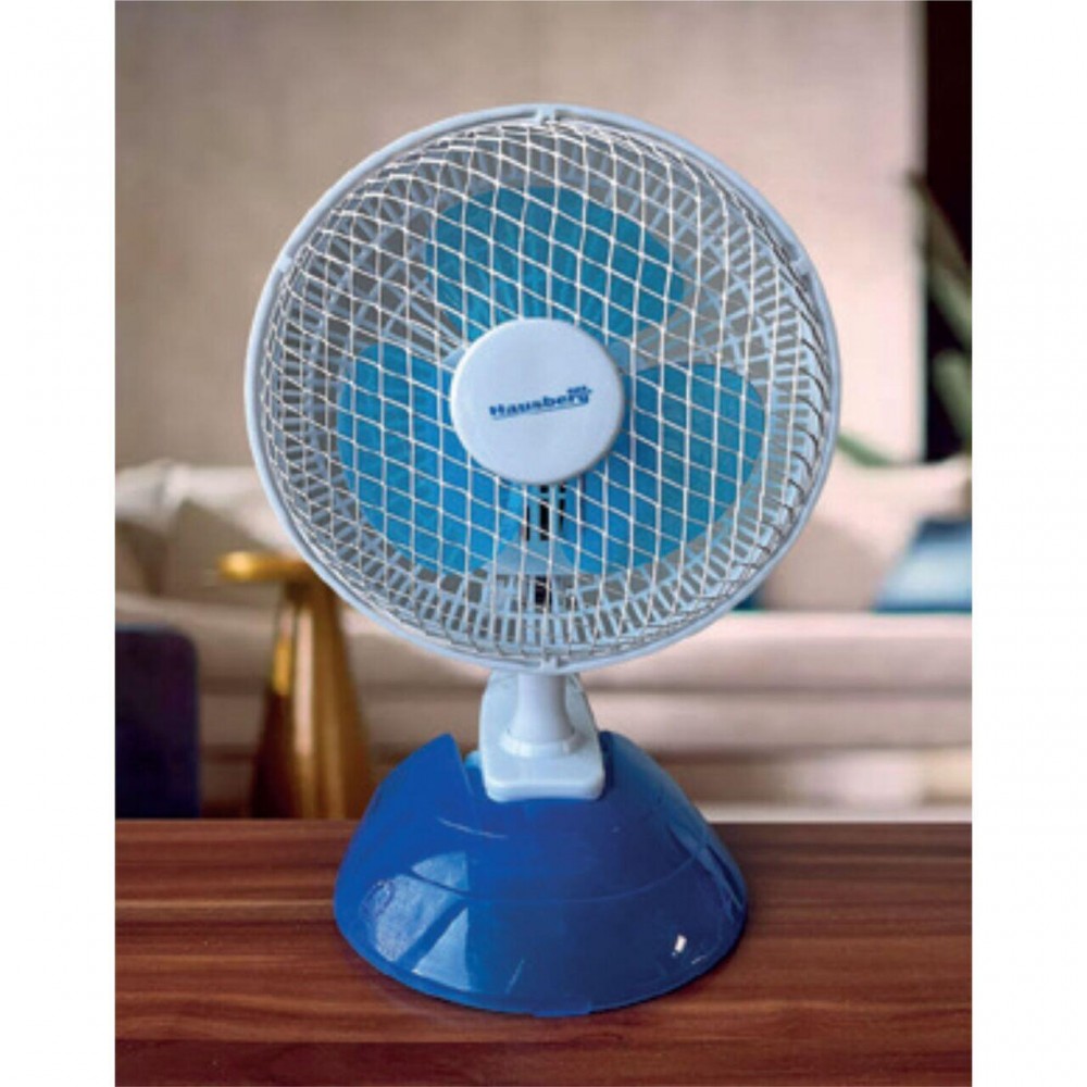 Ventilator birou Hausberg, 15W-20W, 15 cm, 2 viteze, alb-albastru