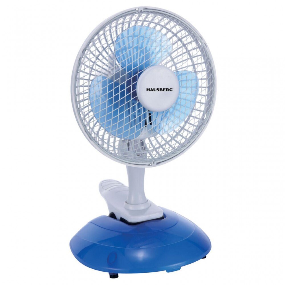 Ventilator birou Hausberg, 15W-20W, 15 cm, 2 viteze, alb-albastru