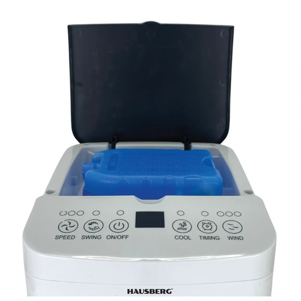 Ventilator cu racire si umidificare Hausberg, 3 viteze, temporizator 12h, rezervor 4L, telecomanda, alb