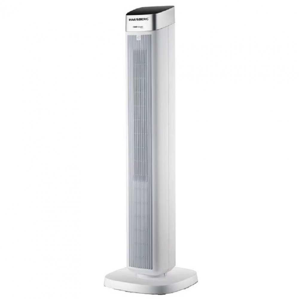 Ventilator turn digital Hausberg, 55W, 41 inch, 3 viteze, 3 moduri, temporizator 24h, LED, oscilatie, telecomanda, difuzor parfum, alb