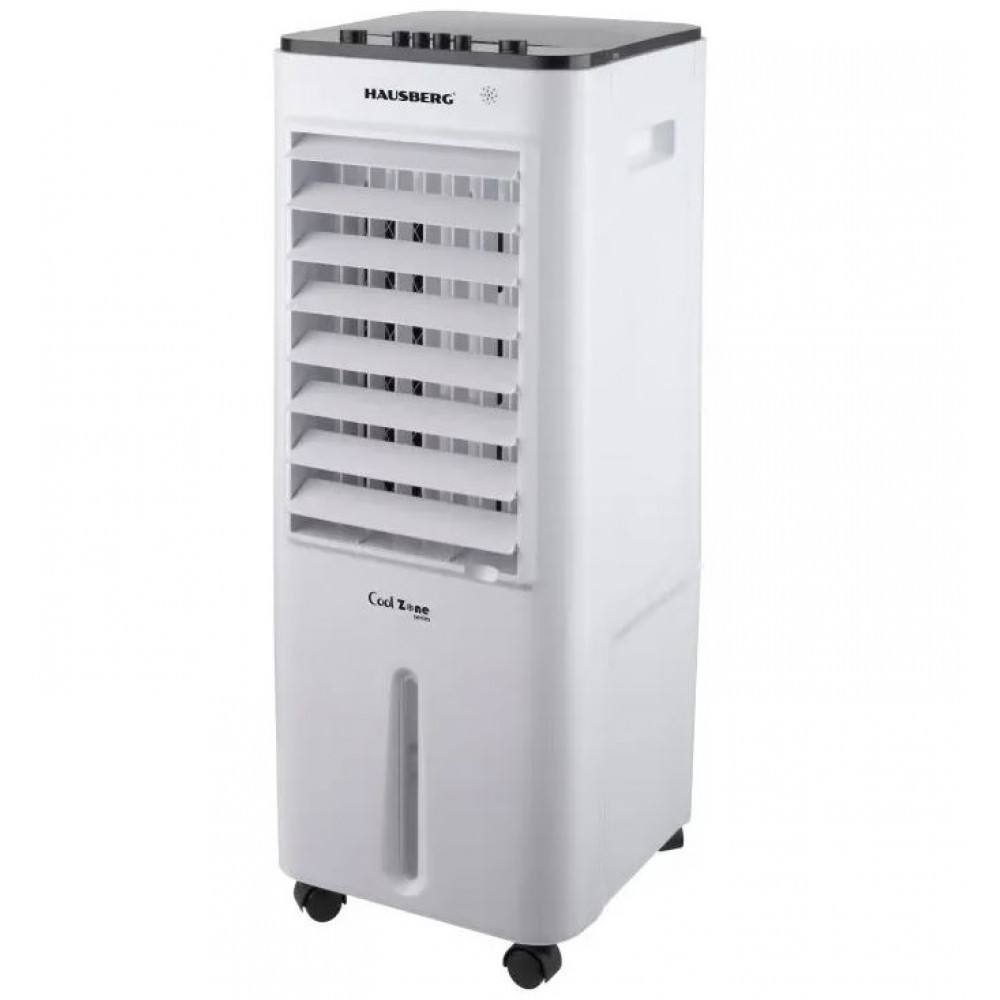Racitor de aer portabil Hausberg, 55–80W, rezervor 12L, 3 viteze, functie Turbo, oscilatie 60°, control mecanic + telecomanda, alb