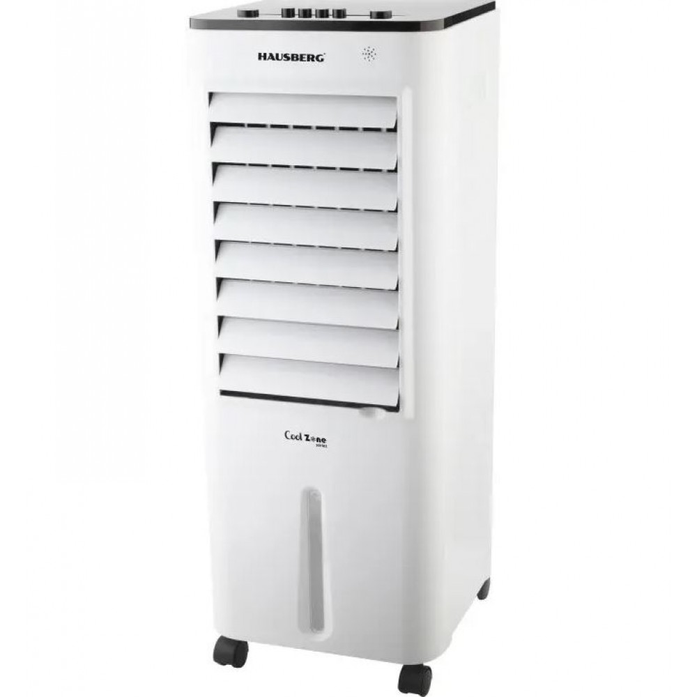 Racitor de aer portabil Hausberg, 55–80W, rezervor 12L, 3 viteze, functie Turbo, oscilatie 60°, control mecanic + telecomanda, alb