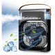 Mini ventilator portabil, 3 in 1, racitor de aer, umidificator, fundal RGB, 7 moduri de lumina, rezervor apa 600 ml, 25x20x8.5 cm, negru