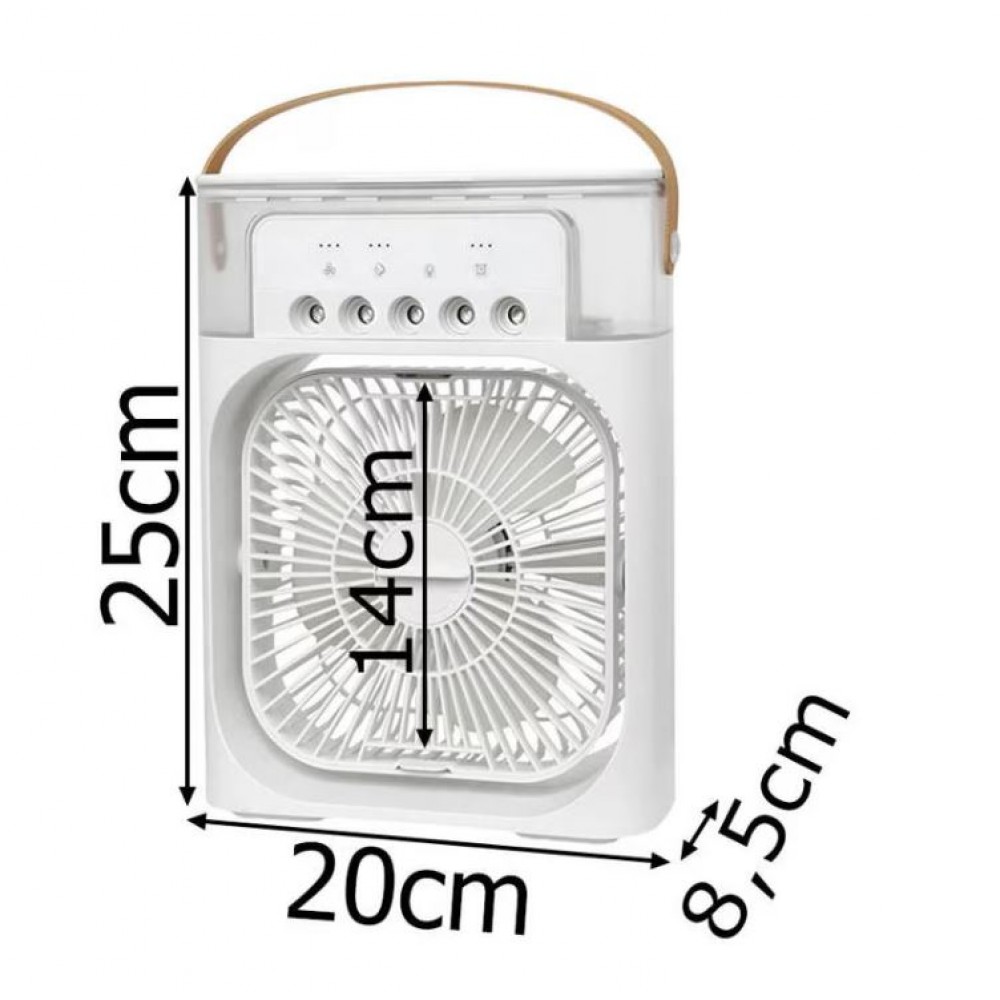 Mini ventilator portabil, 3 in 1, racitor de aer, umidificator, fundal RGB, 7 moduri de lumina, rezervor apa 600 ml, 25x20x8.5 cm, ALB