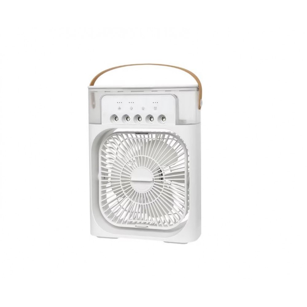 Mini ventilator portabil, 3 in 1, racitor de aer, umidificator, fundal RGB, 7 moduri de lumina, rezervor apa 600 ml, 25x20x8.5 cm, ALB