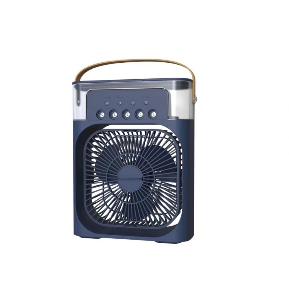 Mini ventilator portabil, 3 in 1, racitor de aer, umidificator, fundal RGB, 7 moduri de lumina, rezervor apa 600 ml, 25x20x8.5 cm, ALBASTRU