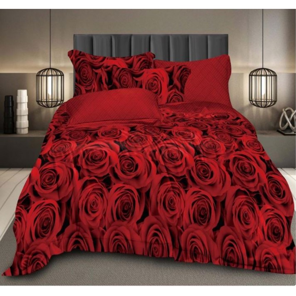 Lenjerie de pat dublu Bumbac Satinat, pentru 2 persoane, 4 piese, Cearceaf de pat 230 x 250cm, JN-03