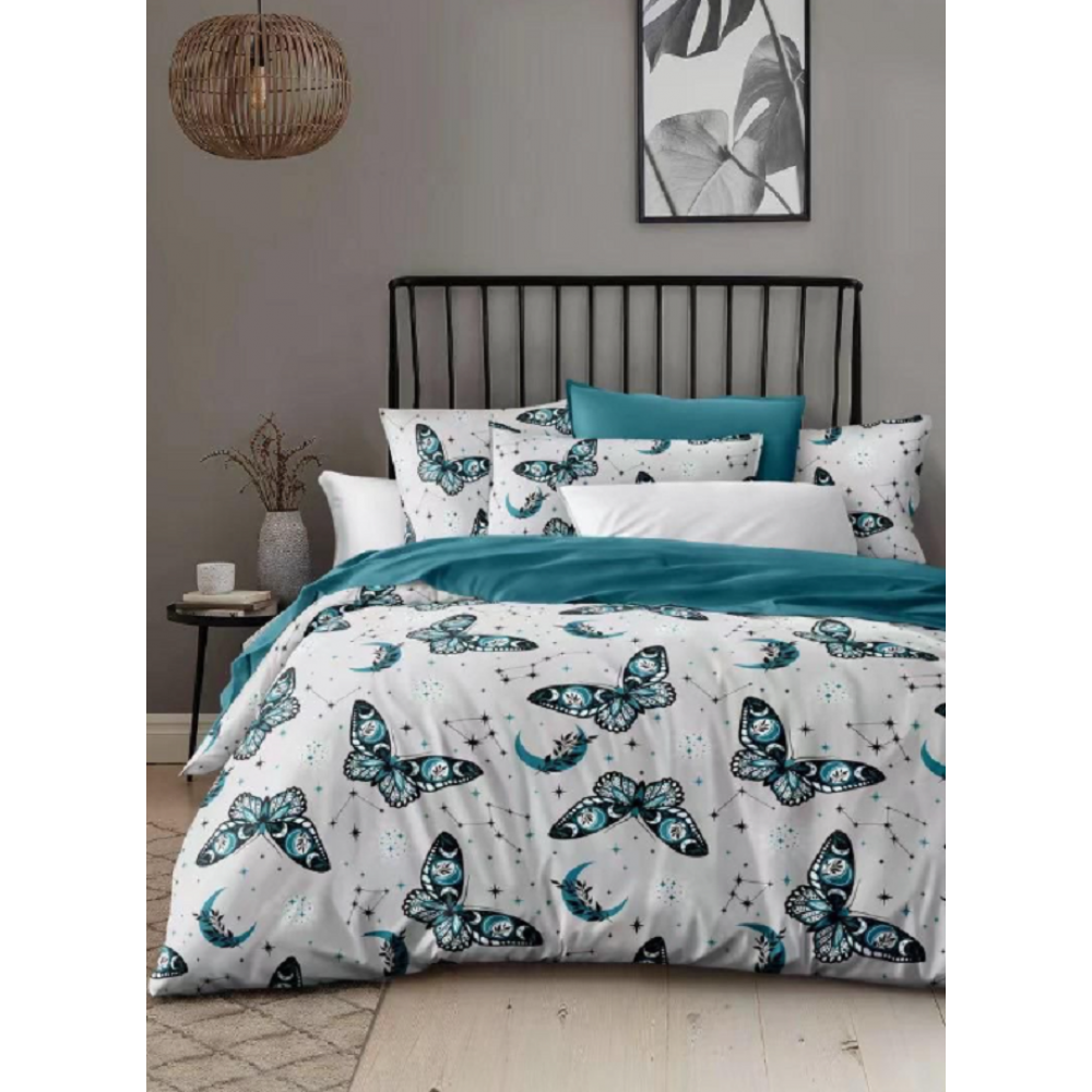 Lenjerie de pat dublu Bumbac Finet, pentru 2 persoane, 6 piese, Cearceaf de pat 220 x 235cm, JN-018