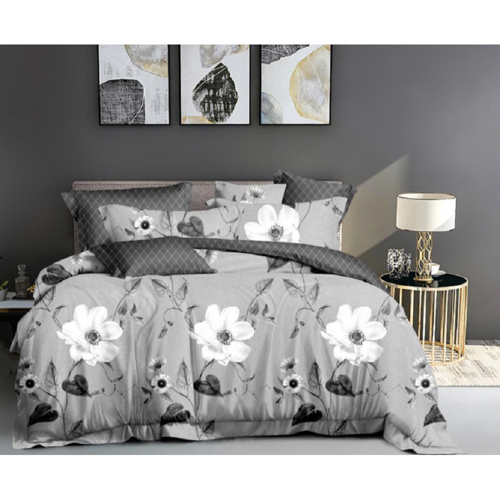Lenjerie de pat dublu Bumbac Finet, pentru 2 persoane, 6 piese, Cearceaf de pat 220 x 235cm, JN-020