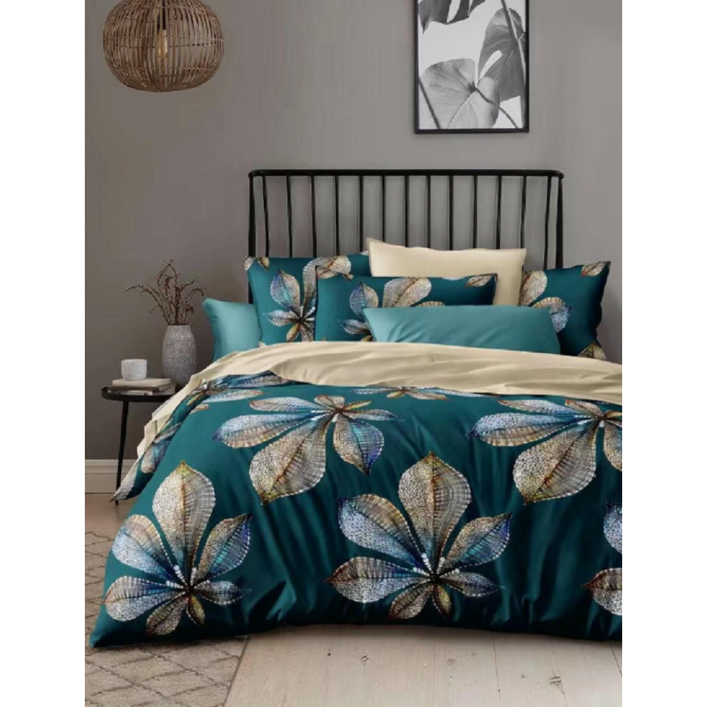 Lenjerie de pat dublu Bumbac Finet, pentru 2 persoane, 6 piese, Cearceaf de pat 220 x 235cm, JN-022