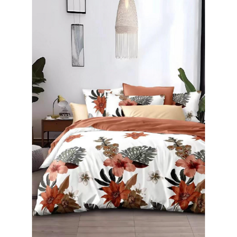 Lenjerie de pat dublu Bumbac Finet, pentru 2 persoane, 6 piese, Cearceaf de pat 220 x 235cm, JN-024