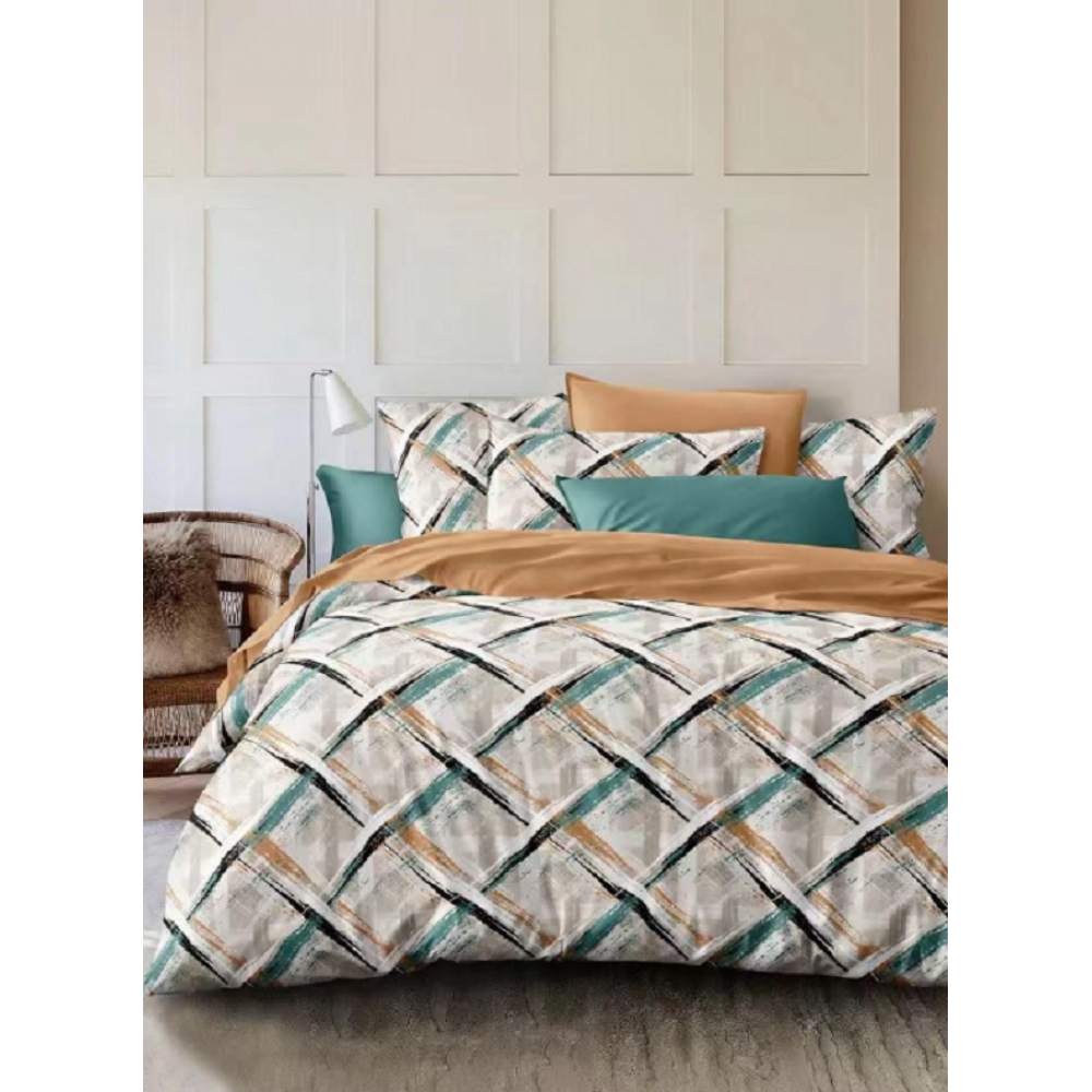 Lenjerie de pat dublu Bumbac Finet, pentru 2 persoane, 6 piese, Cearceaf de pat 220 x 235cm, JN-027