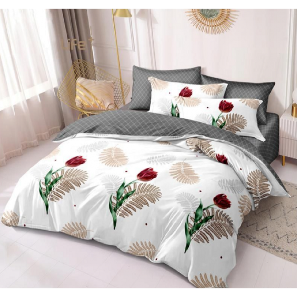 Lenjerie de pat dublu Bumbac Finet, pentru 2 persoane, 6 piese, Cearceaf de pat 220 x 235cm, JN-029