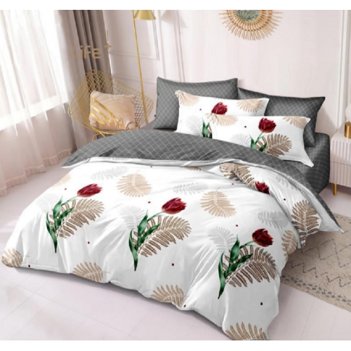 Lenjerie de pat dublu Bumbac Finet, pentru 2 persoane, 6 piese, Cearceaf de pat 220 x 235cm, JN-029