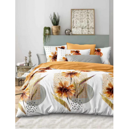 Lenjerie de pat dublu Bumbac Finet, pentru 2 persoane, 6 piese, Cearceaf de pat 220 x 235cm, JN-030