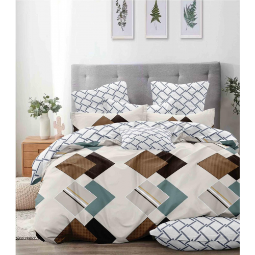 Lenjerie de pat dublu Bumbac Finet, pentru 2 persoane, 6 piese, Cearceaf de pat 220 x 235cm, JN-031